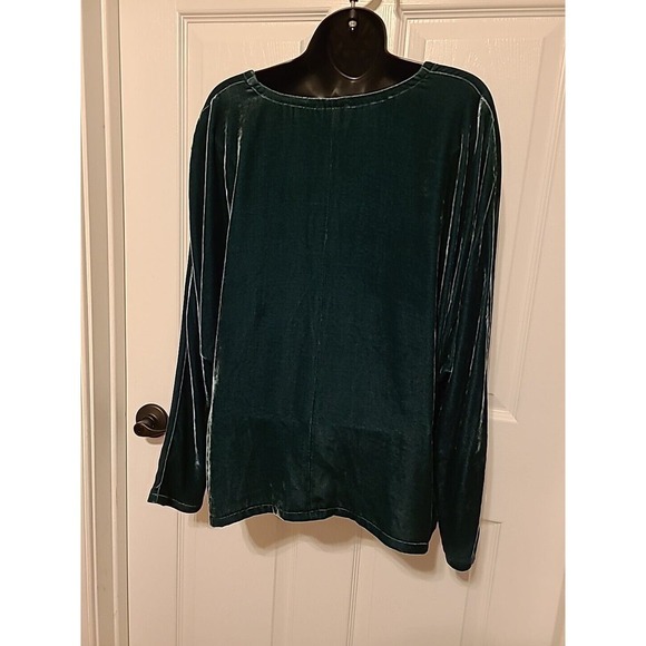 Eileen Fisher Velvet Silk Dolman Sleeve Top Pine Green V-Neck Size L NWT $278 - Picture 4 of 6